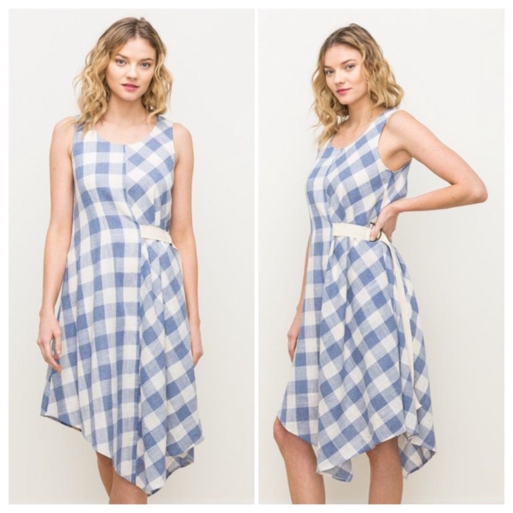 Side buckle gingham midi dress